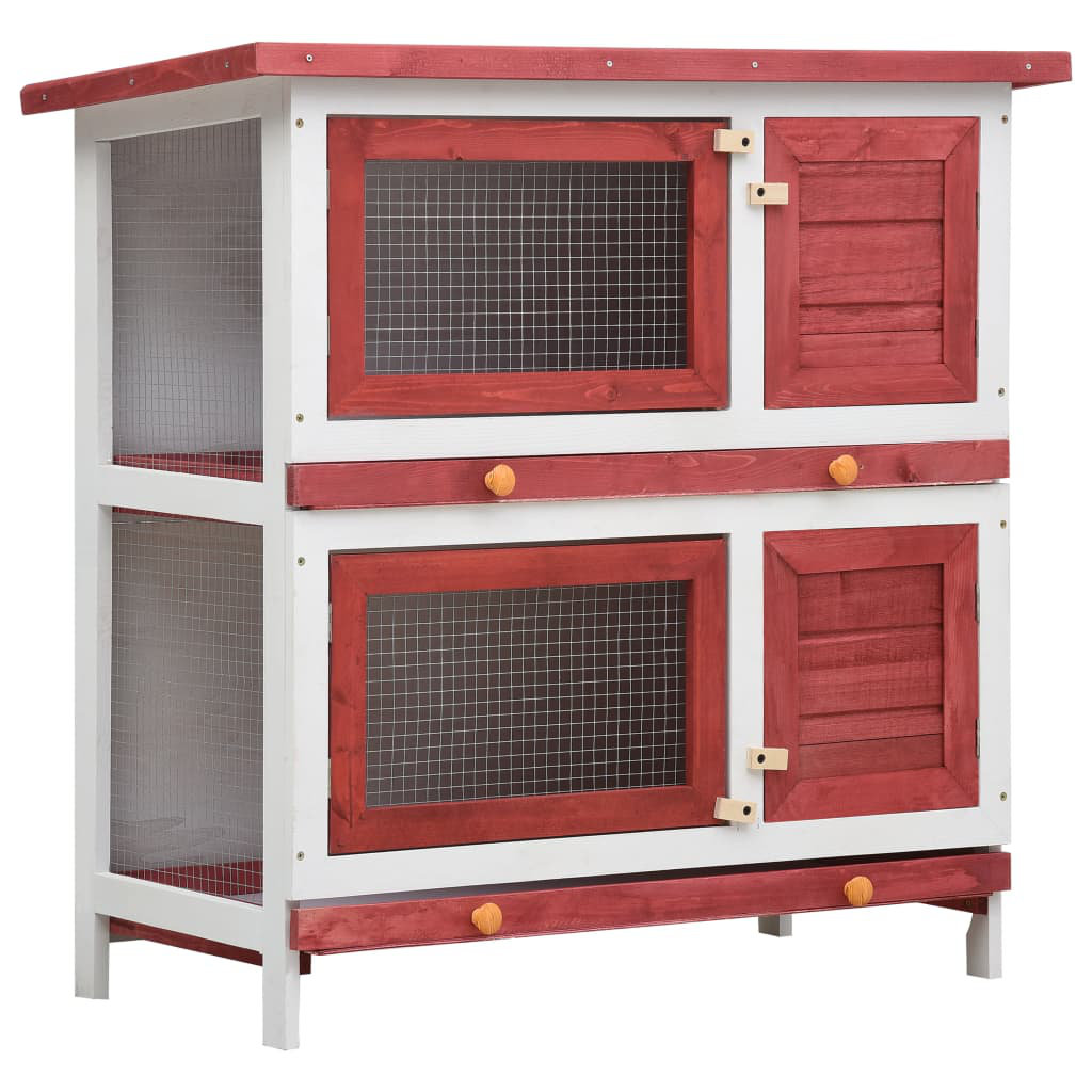 Rabbit Hutch Bunny Cage Pet House for Small Animals Solid Pine Wood Tucker Murphy Pet Color Red